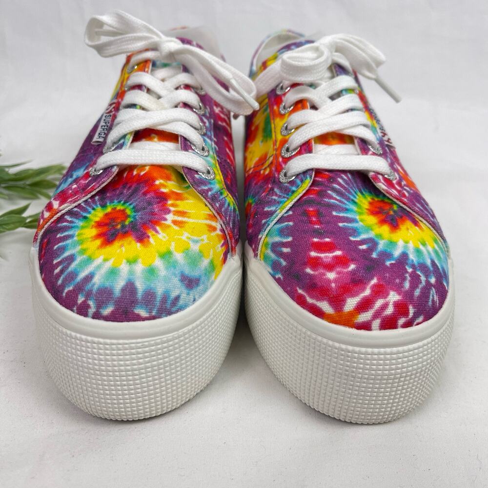 Superga Canvas Platform Sneakers Rainbow Tie Dye Womens 8.5 - 9 Like New - Picture 5 of 9